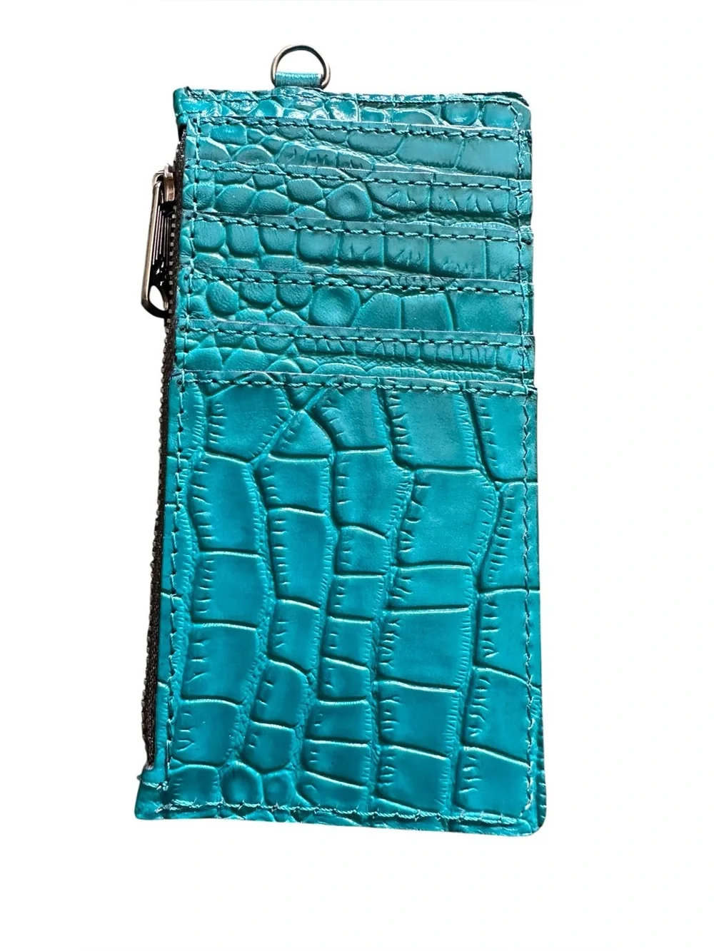 Patricia Nash Leather Croc Embossed Coin Purse Card Holder Turquoise